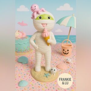 Halloween Summerween Mummy Beach Figurine Ice Cream Octopus 9” Resin NWT